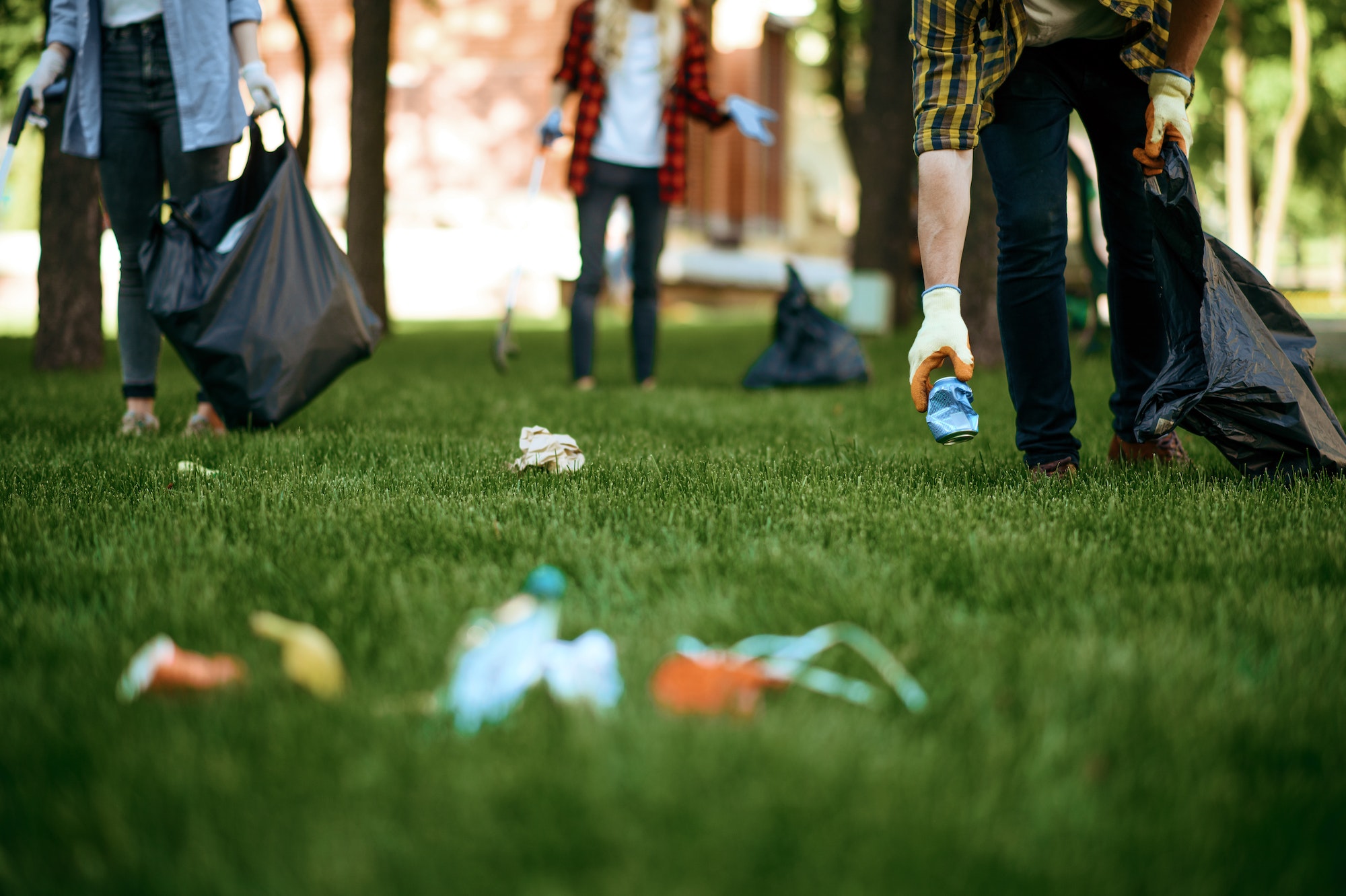 People collects plastic garbage, volunteering